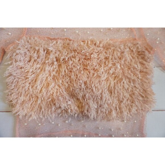 Shein Pearl-Embellished Mesh & Faux Fur Crop Top - Size M - Picture 2 of 6